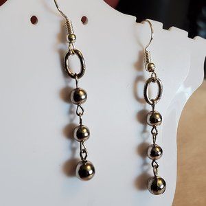 1.5" Silver Tone Hook Bead Layer Dangle Earrings